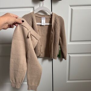 Beige Knit Cardigan Sweater Set